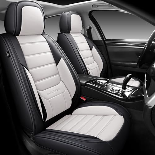 MINGBRON Seat Covers, Car Seat Covers Front Seats, Car Seat Cover, Car Seat Protector Waterproof, Car Seat Cushion Nappa Leather, Black Seat Covers Carseat Cover Universal Fit for Most Cars - color: Black White, size: Front Pair