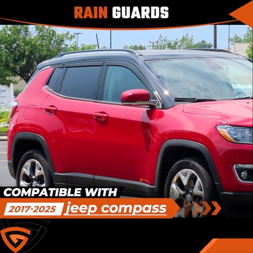 Rain Guards Compatible with Jeep Compass 2017 2018 2019 2020 2021 2022 2023 2024 2025 2026, Tape-on Durable Side Window Sun Wind Deflectors 2017-2026 Compass Rain Guard Black 6 PCS - size: Fit for Jeep Compass 2017-2026