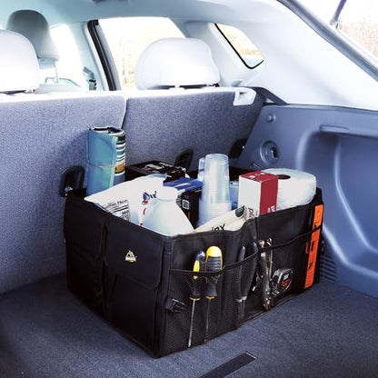 Armor All Trunk Organizer for SUV & Car, Extra-Large 9 Compartment Collapsable Lightweight Waterproof Car Organizer, 3 Compartments, 4 Mesh Pockets, 2 Pockets, 20.5” x 14.5” x 10”, Compression Buckles