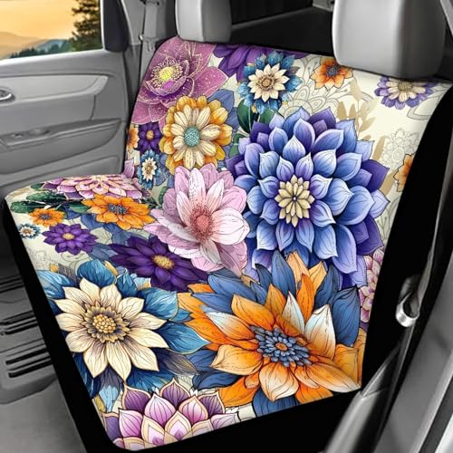 Hippie Flower Print Bench Seat Cover for Trucks Car Rear Seat Covers for SUV Sedan Backrest Protector Boho Car Accessories - color: 1 Bohemian Hippie Flowers