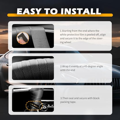 2PCS 3.4Ft Leather Steering Wheel Wrap Tape,Breathable Car Steering Wheel Tape Provides Comfort & Non-Slip Grip,Sweat-Absorbent Cars Steerings Wheels Cover Tapes Car Accessories
