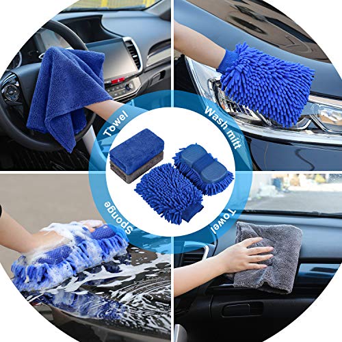 22Pcs Car Wash Cleaning Tools Kit Car Detailing Set with Blue Canvas Bag Collapsible Bucket Wash Mitt Sponge Towels Tire Brush Window Scraper Duster Complete Interior Car Care Kit - color: Blue