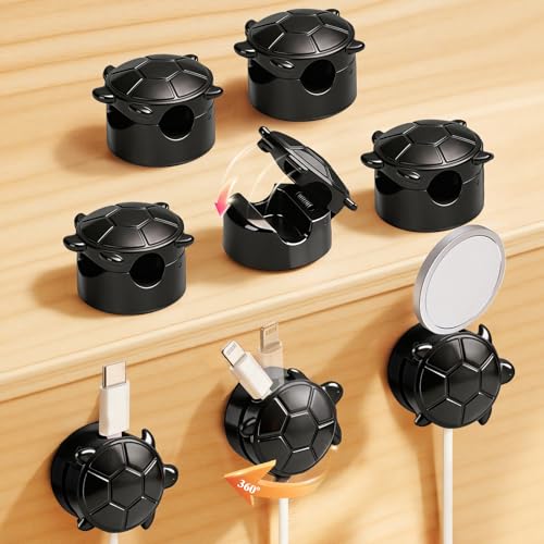 Lancord 8 Pack Rotatable Cable Clips, Cord Organizer Spring Clip Cord Holder for Nightstand Charging Cable Organizers Cable Management for Desk Office Car Wall (Black) - color: Black
