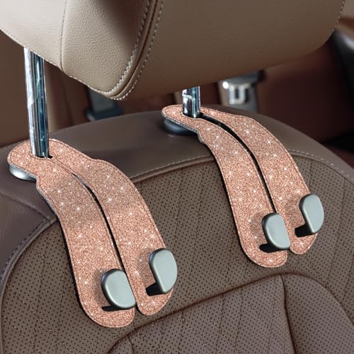 CoBak Purse Hook for Car - Universal Premium Stitched Leather and Aluminum-Magnesium Alloy Double Car Seat Back Storage Hook for Purses, Handbags, Bags (2 Pack),Glitter Rose - color: Glitter Rose, size: Double-Hooks