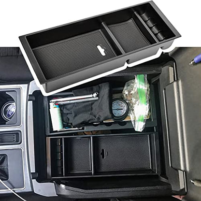 EDBETOS Center Console Organizer Compatible with Ford F150 Accessories 2015-2020 F-150/2017-2022 F250 F350 SuperDuty Armrest Insert Tray Storage Box ABS -Full Console w/Bucket Seats ONLY,Black