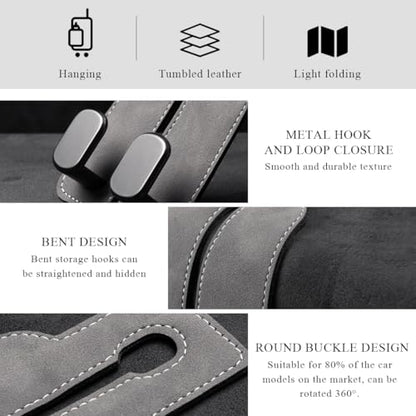2 PCS Car Seat Headrest Hook, Back Seat Hanger with Double Flexible Leather Hooks, Soft Leather Double Headrest Metal Hooks Purse Handbag Organizer, Car Accessories (Black) - color: Black