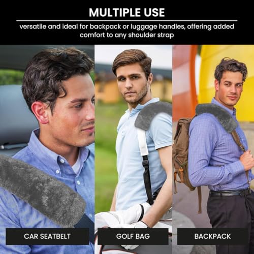 Andalus Brands 2-Pack Authentic Sheepskin Seat Belt Cover Pad – Ultra Soft Car Shoulder Pads, Neck Cushion Protectors with Genuine Natural Merino Wool (Misty Gray) - color: Misty Gray
