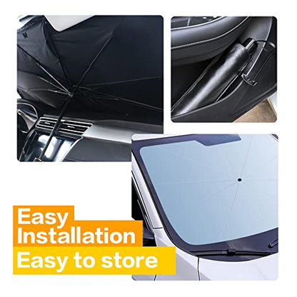 Car Sunshade Umbrella,Upgraded Windshield Cover Sun Shade,UV Reflecting Portable Front Window Cover,Universal Car Windshield Sunshades,UV Block for Front Windows,Fits Most Vehicles (55"x 31")
