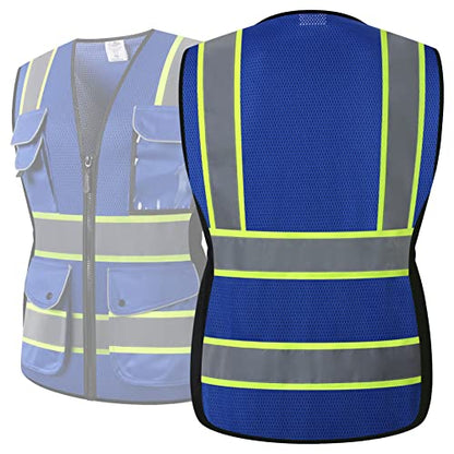 JKSafety Women Hi-Vis Reflective Safety Vest | Neon Color body Sewed Reflective Strips Breathable Lightweight ANSI Compliant - color: V168-blue, size: XX-Large