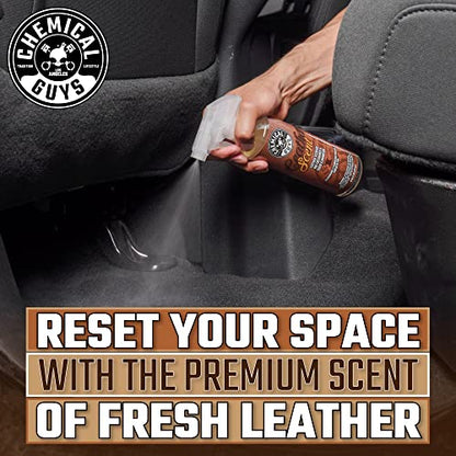 Chemical Guys Leather Scent Premium Air Freshener & Odor Eliminator – Car Air Freshener Leather Scent– Eliminates Odors and Refreshes Cars, Trucks, SUVs and RVs, 16 oz - size: 16 Fl Oz (Pack of 1), style: LEATHER 16 oz