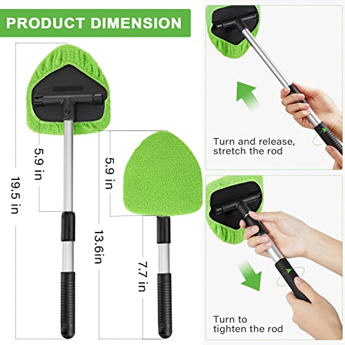 Tallew 3 Pcs Microfiber Car Windshield Cleaner Tool Car Interior Detailing Cleaning Kit with Extendable Handle and 9 Reusable Microfiber Pads Auto Glass Wiper Window Cleaning Kit for Home