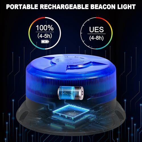 AnTom Magnetic Wireless Strobe Light, Waterproof Rechargeable Blue LED Beacon Lights for Trucks, Vehicle Emergency Flashing Warning, forklifts,Tractors,Golf Carts,Cars - color: Blue