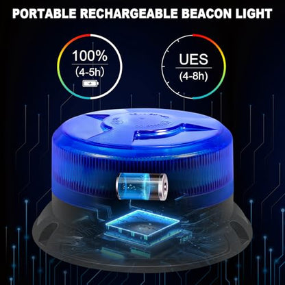 AnTom Magnetic Wireless Strobe Light, Waterproof Rechargeable Blue LED Beacon Lights for Trucks, Vehicle Emergency Flashing Warning, forklifts,Tractors,Golf Carts,Cars - color: Blue