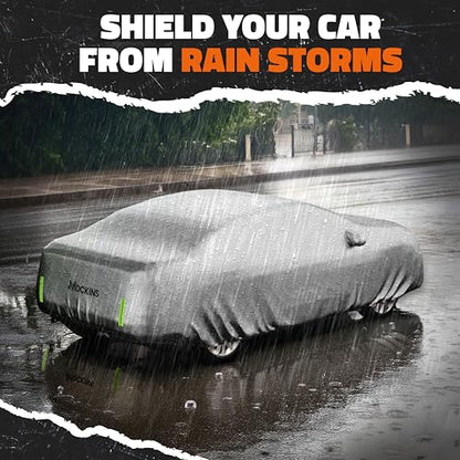 Mockins 200"x75"x60" Large Car Cover for Sedan | 190T Polyester Soft Outdoor & Indoor Car Covers for Automobiles with Buckle Strap| Full Exterior Covers for Snow, Frost, UV, Dust & Light Rain Defense - size: Sedan - Large - 200" X 75" X 60"