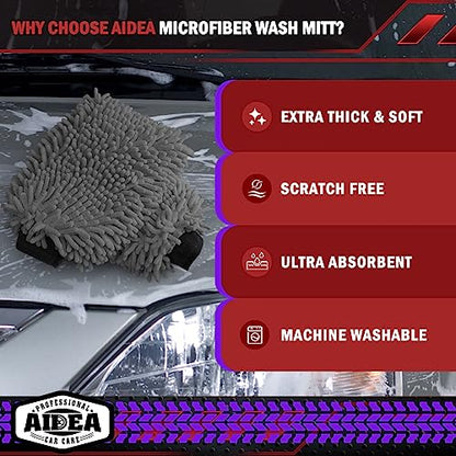 AIDEA Car Wash Mitt Microfiber-2Pack, Scratch-Free& Lint-Free, Premium Chenille Microfiber Wash Mitt-Grey Regular Size (7.12''X10.14'') - color: Grey, size: 2PK