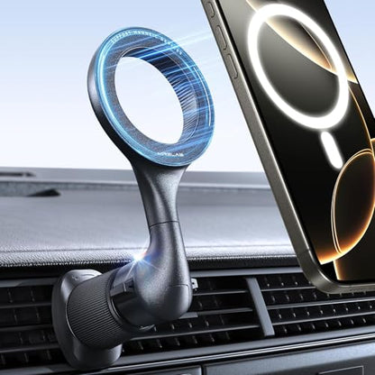 MRGLAS for MagSafe Car Mount [ 2025 Upgraded 40 Strong Magnets] [360° Rotation] Air Vent Magnetic Phone Holder [Double Metal Hook] Car Phone Holder Mount Compatible iPhone 17 16 15 Pro Max Plus S25 24 - color: Charcoal Black