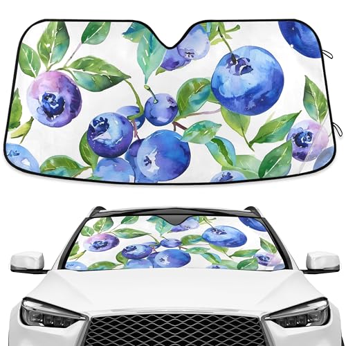 Blueberry Blue Fruits Watercolor Windshield Sunshade Car Sun Shade Blocks UV Rays Visor Protector Accordion Folding Sun Reflector Auto Sunshade for Truck SUV - color: C006
