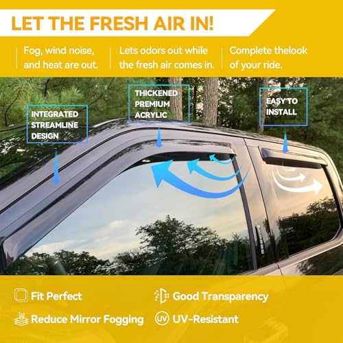 Rain Guards for 2001-2004 Toyota Tacoma Double/Crew Cab (4 Full-Size Door cab), Out-Channel Window Visor Shields Vent Deflector Shade Wind Dark Smoke 2002 2003 01 02 03 04, Outside-Mount, 4PCS - style: For 2001-2004 | Toyota Tacoma | Double Cab | Out-Chan