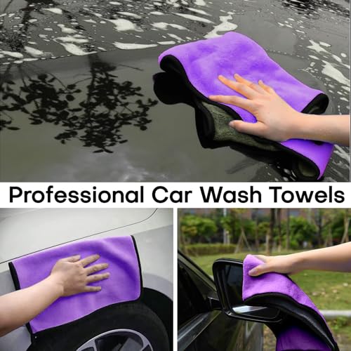 Hovom 3PCS Car Microfiber Towels, 23.62"×11.81" Lint-Free Microfiber Towels for Cars Wash Drying, Super Absorbent Cleaning Cloths, Reusable Washing & Detailing Towel, Car Cleaning Supplies (Purple) - color: Purple