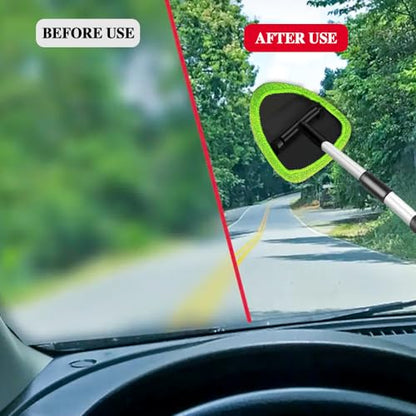 Windshield Cleaning Tool, Car Window Cleaner with 4 Washable Reusable Microfiber Pads, Auto Interior Exterior Extendable Long Handle Glass Wiper Cleaning Kit Universal for Office and Home (Green) - color: Green