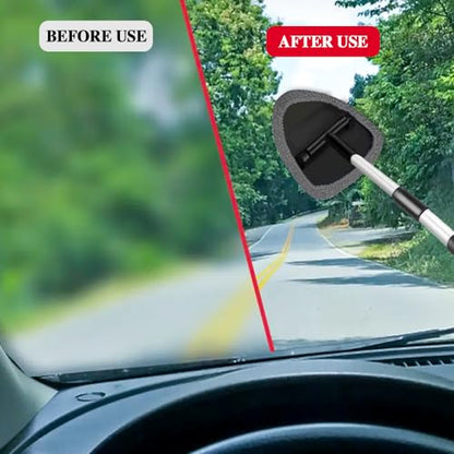 Windshield Cleaning Tool, Car Window Cleaner with 4 Washable Reusable Microfiber Pads, Auto Interior Exterior Extendable Long Handle Glass Wiper Cleaning Kit Universal for Office and Home (Grey) - color: Grey