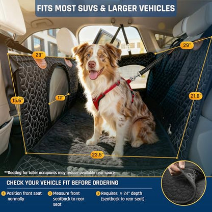 Dog Car Seat for Large Medium Dogs | Waterproof Dog Seat Cover for Back Seat with Hard Bottom | Alloy Twist-Lock Rods | 3 Mesh Windows | Removable Fleece Mat | Cars, SUVs, Trucks - color: Black