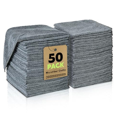 TEAWOO Microfiber Cleaning Cloths Bulk-50 Pack, Gray Microfiber Towels for Cars, Ultra Absorbent Microfiber Towel Weave Grime & Liquid for Streak-Free Mirror Shine - Car Washing Cloth, 12x12 inches - size: 50Pack Grey