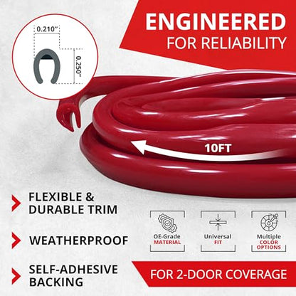 All-Fit Automotive Car Door Edge Protector – Universal DIY Edge Trim to Prevent Scratches & Dings – Flexible Adhesive Molding Trim for Cars, Trucks & SUVs (10 Ft - Red) - color: Dark Red