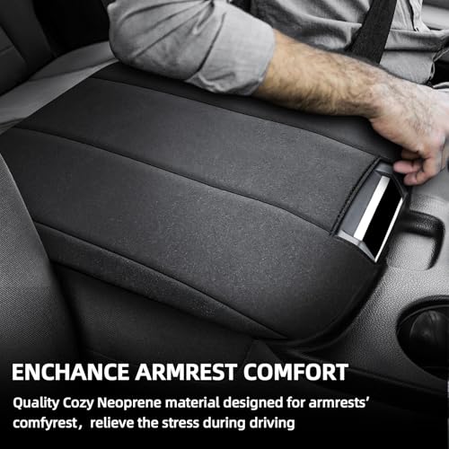 Center Console Cover Fit for 2013-2018 Dodge Ram 1500 & 2013-2023 Ram 2500/3500/1500 Classic Model for Jump Seat Console, Armrest Cover Cozy Neoprene, Customized Accessories - style: A: Jump Seat Console 2013-2018 Ram Black Neoprene