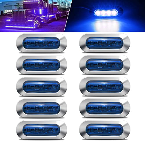 ALFU 10PCS Blue DC12V-24V 4 LED Side Marker Indicator Lights Lamp Front Rear Tail Clearance Lamp Interior Lights with Chrome Bezel Universial for Auto Car Bus Truck Lorry Trailer Boat Deck Courtesy - color: Blue(10PCS)