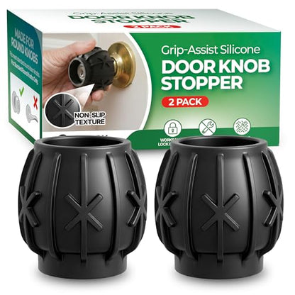 HASHI 3-in-1 Door Knob Covers (2 Pack) – Non-Slip Silicone Grip for Arthritis & Seniors, Wall Protector Bumper & Heat Resistant Handle Sleeve, Universal Size (Black)