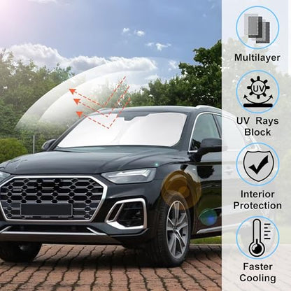 Windshield Sun Shade Custom Fit 2018-2023 2024 2025 2026 Audi Q5 Accessories Front Window Sunshade Shield Shades Blocker Keeps Car Cool - size: For Audi Q5 2018-2025
