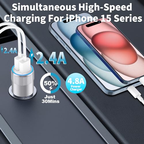 [Apple MFi Certified] iPhone Fast Car Charger, Braveridge 2Pack 4.8A Dual USB Car Power Cigarette Lighter USB Car Carplay Charger Adapter with Lightning Cable for iPhone 14 13 12 11 Pro XS XR X 8 iPad - color: Pearlescent Silver