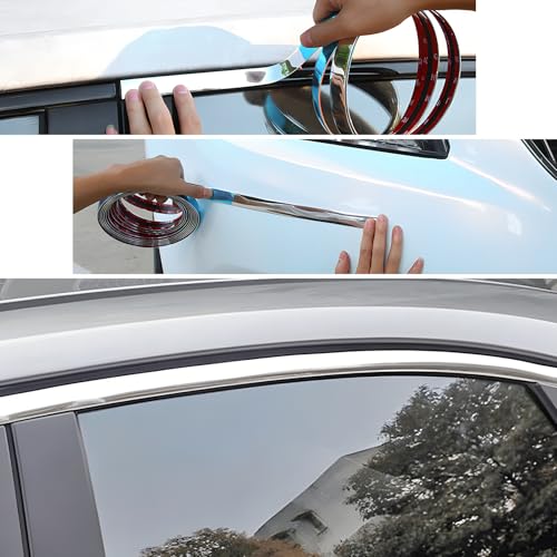26FT Automotive Chrome Trim Molding, 1/2" (12mm) Wide Car Body Side Decorative Strip, Scratch-Proof Molding Trim Universal Self Adhesive Decoration for Bumper Window Door