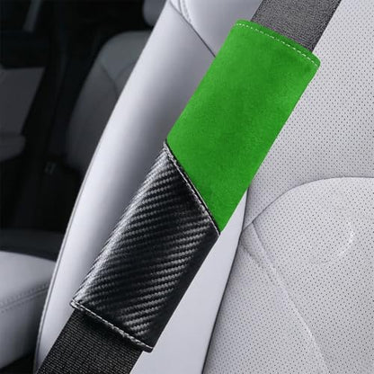 2PCS Car Seat Belt Cover, Soft Carbon Fiber Suede Breathable Vehicle Seat Strap Shoulder Cushion, Comfortable Automotive Interior Seatbelt Mat Pad, Universal for SUV Van RV (Black/Green) - color: Black/Green