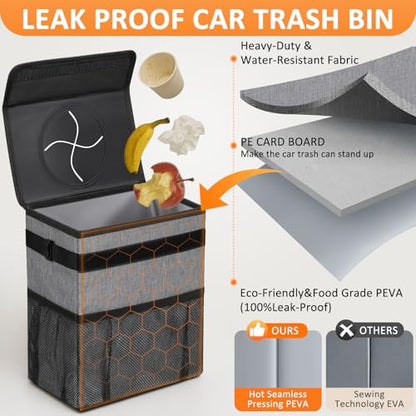 Vankor Car Trash Can Trash Bag Bin Hanging Waterproof Automotive Car Garbage Cans Leak Proof Vehicle Trash Can Grey - color: Grey, size: 2.2 Gallons