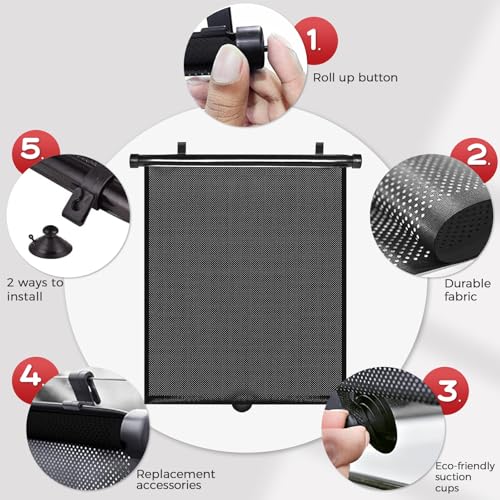 2 Pack Large Car Side Window Sun Shade for Baby, Retractable Roller Car Window Shades UV Protection, Clip-On Sunshade for SUV Truck Rear Side Window, 18" x 20" Vehicle Sun Protection Shade - size: Large-18''x20''