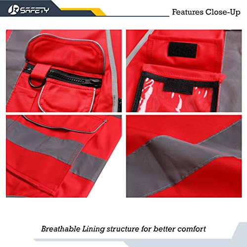 JKSafety 9 Pockets High Visibility Zipper Front Safety Vest With Reflective Strips,Meets ANSI/ISEA Standard (Medium, 150-Red) - color: Red, size: Medium