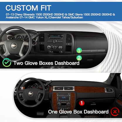 KUST Upgraded Dash Cover for 2007-13 Chevy Silverado & GMC Sierra 1500 2500HD 3500HD & Avalanche, 2007-14 GMC Yukon/Yukon XL/Chevrolet Tahoe/Suburban (Only Fit 2 Glove Box Dash) Black - size: Silverado 07-13(black)