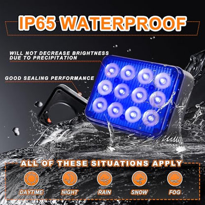 2PCS Rechargeable Flashing Lights for Vehicles, 12-Led Blue Emergency Strobe Lights, Battery Powered Strobe Caution Warning Beacon Lights with Magnetic for Trucks Trailers Car ATV Van RV SUV - color: Blue