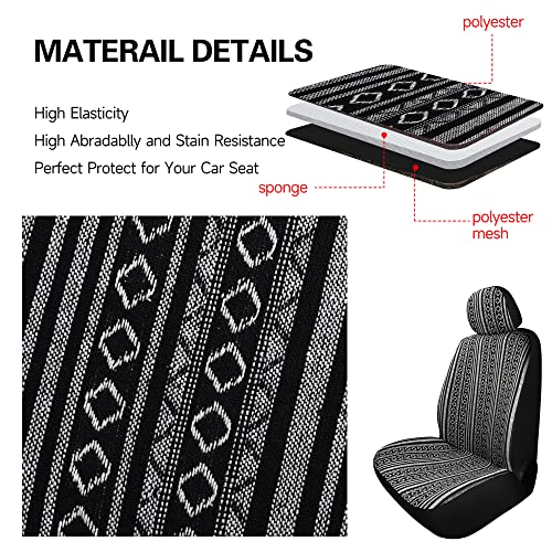 Pariitadin Baja Saddle Blanket Car Seat Covers Front Set with Seat Belt Pads, Washable Breathable Striped Woven Cloth Seat Covers for Cars, Universal Fit Most Cars, Airbag Compatible, Black/White - color: Black/White, size: FRONT PAIR