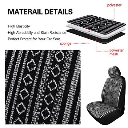 Pariitadin Baja Saddle Blanket Car Seat Covers Front Set with Seat Belt Pads, Washable Breathable Striped Woven Cloth Seat Covers for Cars, Universal Fit Most Cars, Airbag Compatible, Black/White - color: Black/White, size: Front Pair