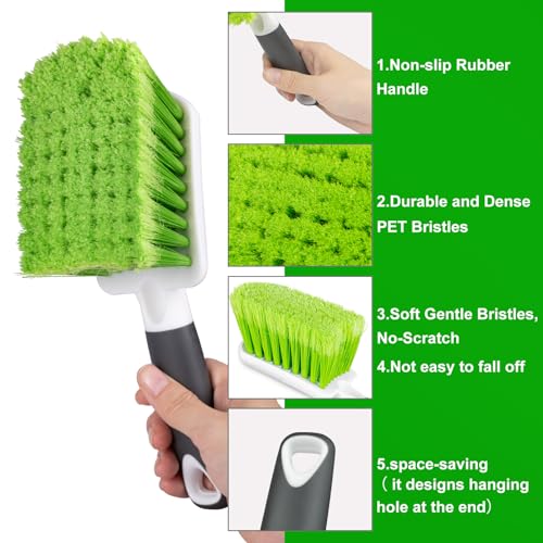 2 Pack Car Wash Brush, Tire Brush for Cleaning Tires, Soft & Stiff Bristle Wheel Cleaner, Car Cleaning Supplies for Wheels, Rims, Carpet, Truck, SUV, Moto, RV, Motorcycle - color: Green