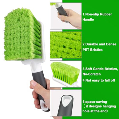 2 Pack Car Wash Brush, Tire Brush for Cleaning Tires, Soft & Stiff Bristle Wheel Cleaner, Car Cleaning Supplies for Wheels, Rims, Carpet, Truck, SUV, Moto, RV, Motorcycle - color: Green
