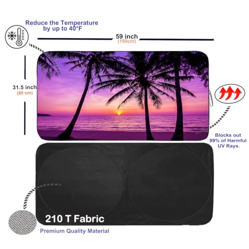 Gven Windshield Sun Shade, 2025 Foldable Purple Sunset Vehicle Windshield Protecion Heat Reduction Front Windshield Sun Shade Blocks UV Rays for Car Pickup Truck SUV (Sunset Purple, S) - color: Sunset Purple, size: Standard