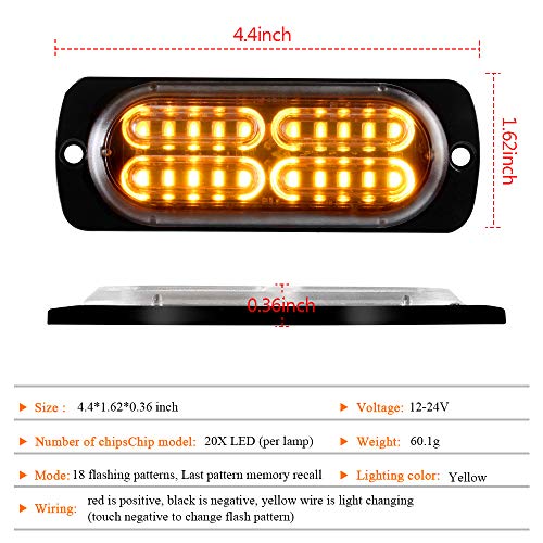 Teguangmei 12-24V 20-LED Super Bright Emergency Strobe Warning Caution Hazard Construction Waterproof Flashing Strobe LED Light Bar Surface Mount for Car Truck SUV Van (Amber) - color: Amber