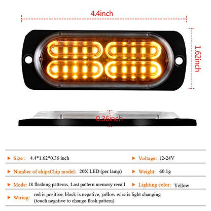 Teguangmei 12-24V 20-LED Super Bright Emergency Strobe Warning Caution Hazard Construction Waterproof Flashing Strobe LED Light Bar Surface Mount for Car Truck SUV Van (Amber) - color: Amber