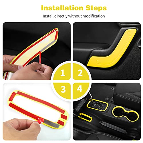 CheroCar 18PCS Interior Trim Kit for Jeep Wrangler JK JKU 2011-2018 4 Door,Steering Button Frame, Air Conditioning Vent Trim Cup Holder Cover,Gear Shift Knobs Frame,Yellow… - color: Yellow