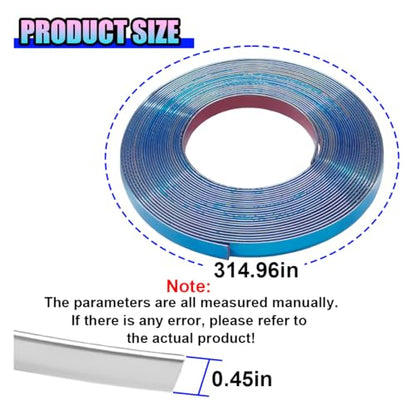 26Ft Automotive Chrome Trim Molding, 1/2" PVC Scratch-Proof Car Side Body Trim Strip Line, Car Interior Exterior Decoration Protecter Sticker, Universal for Fenders Door Window Bumper (Silver)