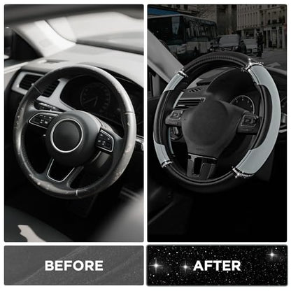 Road Comforts Leather Steering Wheel Cover - Made with PVC Leather - Anti-Slip, Universal Fit 14 1/2 inches to 15 inches - Gray - color: Gray